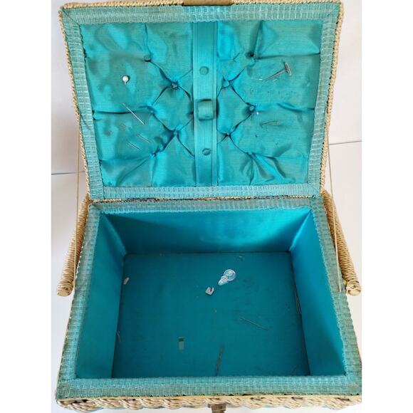 Vintage Wicker Sewing Basket - Accessories & Silk Top Cushion for Pins - Picture 8 of 8